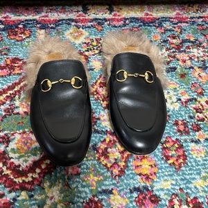 Black Gucci Princetown Slides w/Fur
